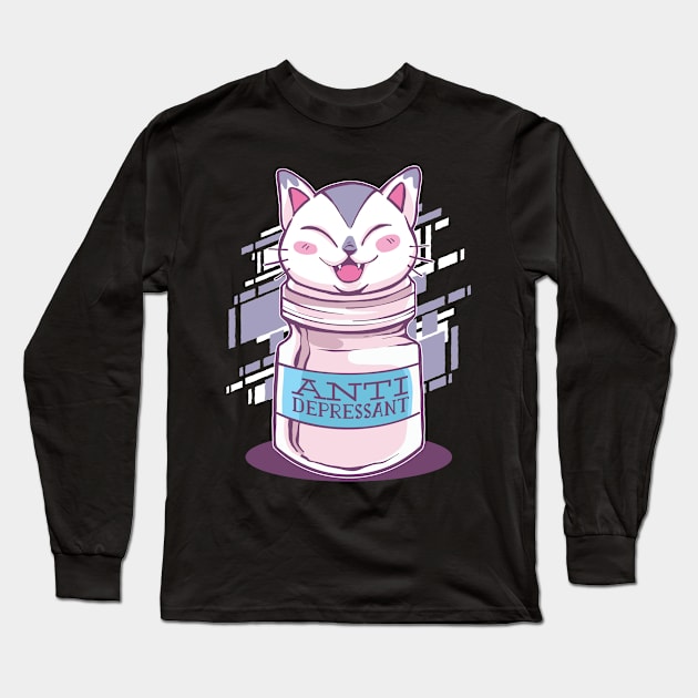 Joyful Kitty Antidepressant Design Long Sleeve T-Shirt by Life2LiveDesign